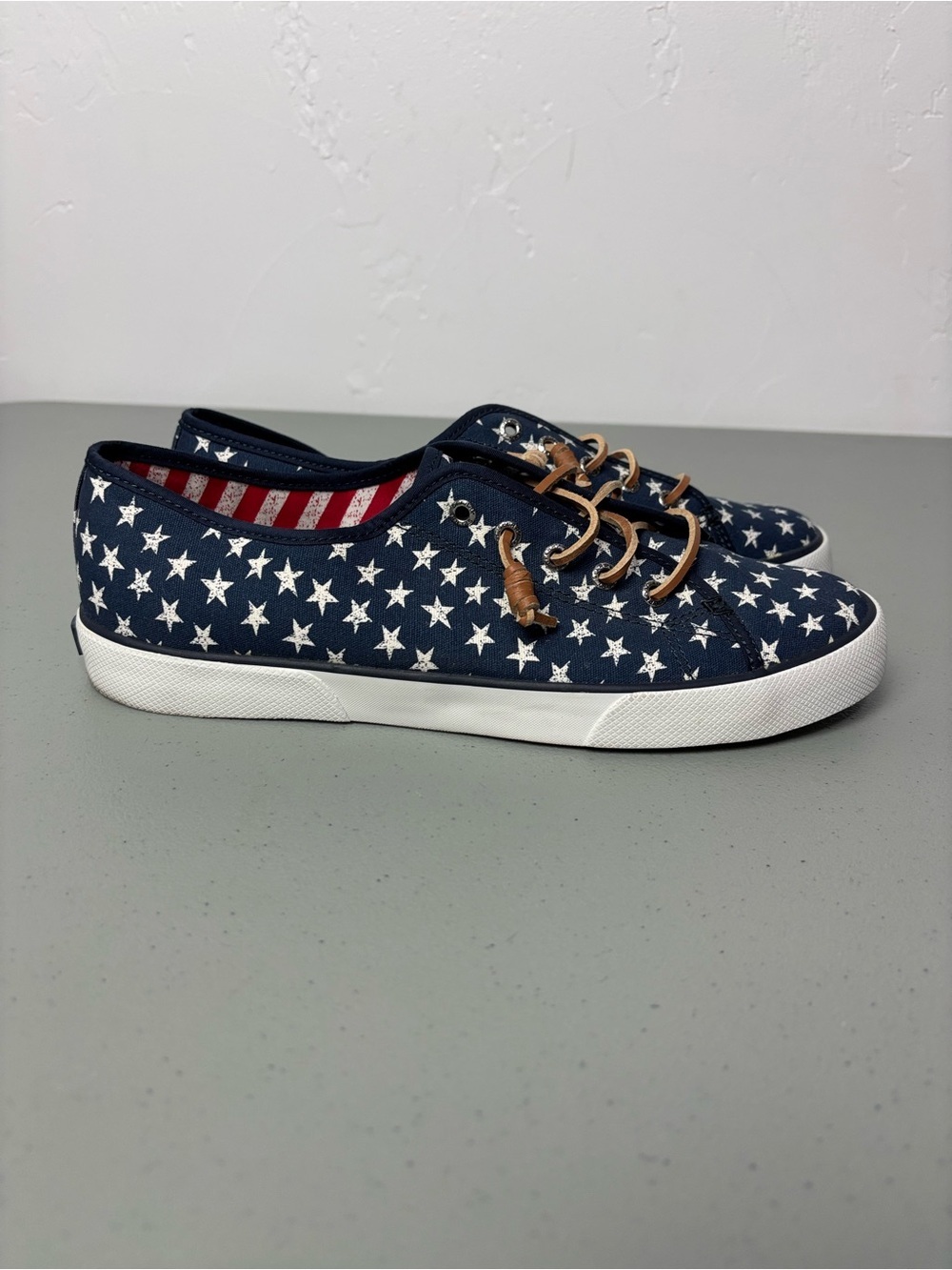 Sperry Top Sider Women's Canvas Sneaker Low Casual Size 10M Patriotic USA Stars